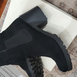 Suede Morghan Lug Sole Block-Heel Booties